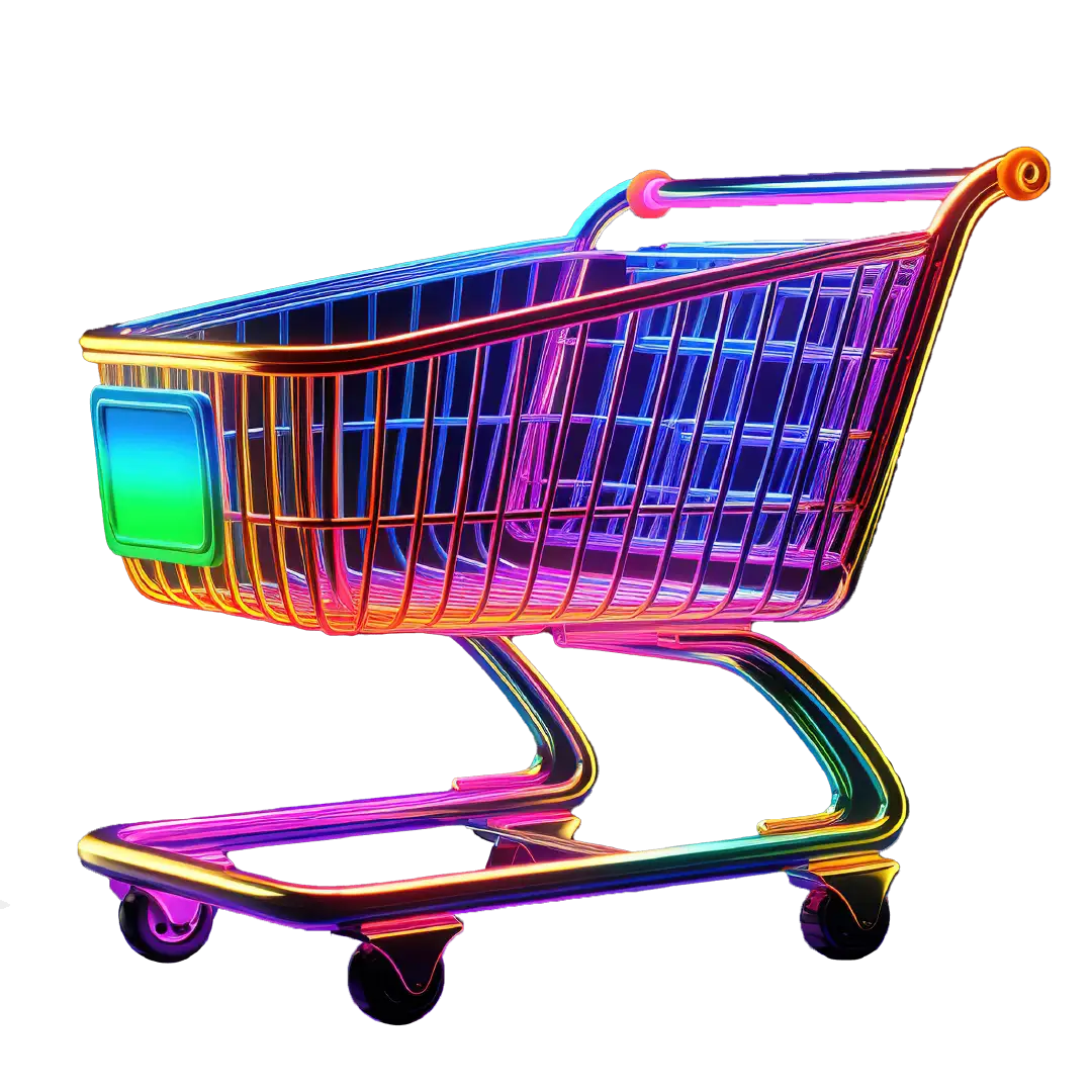 Imagen de un carrito de compras con colores vibrantes.