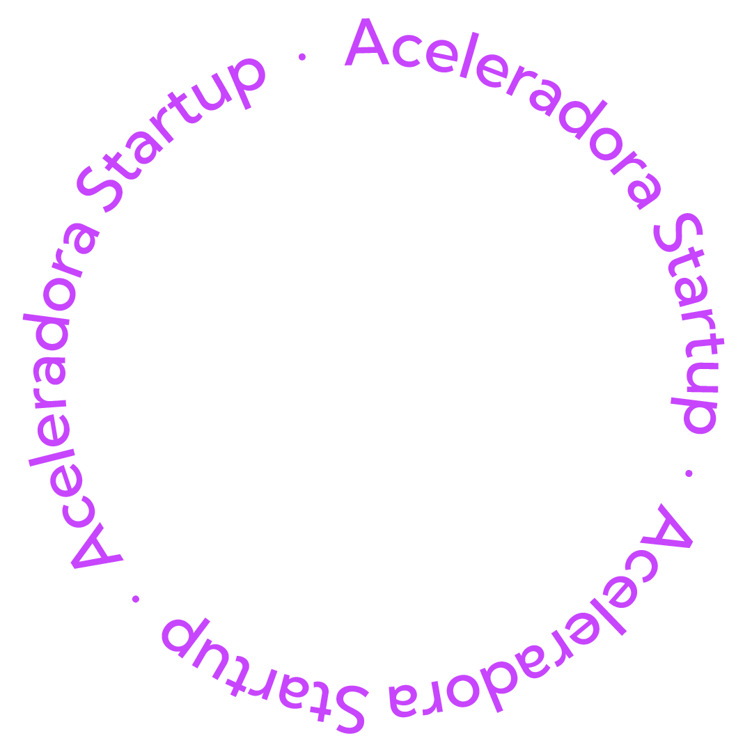 Texto en círculo morado con las palabras "Aceleradora startup".